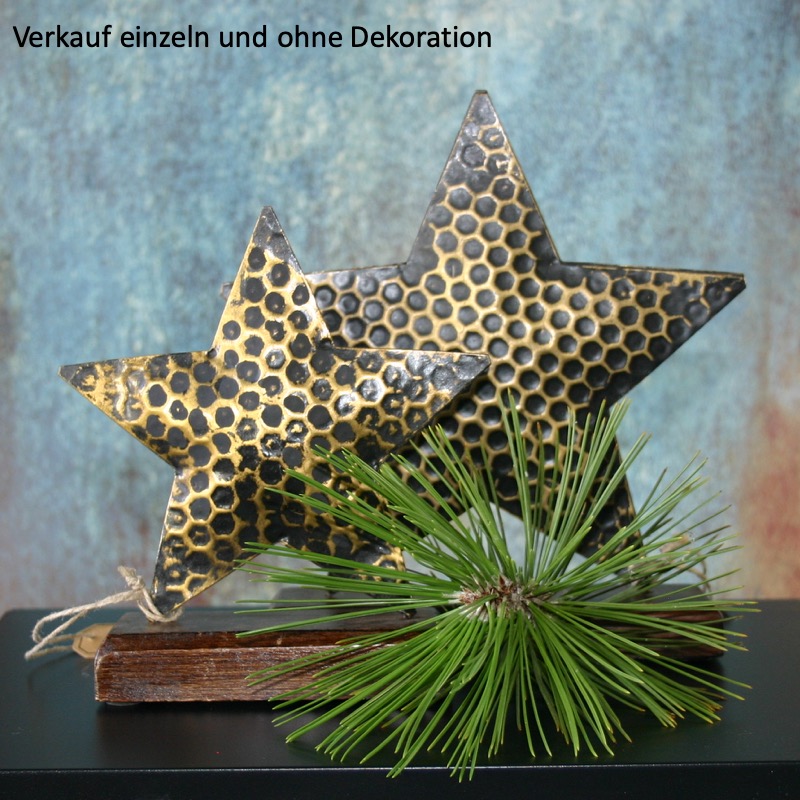 schwarz-goldfarbener Stern auf Holzsockel (17cm)