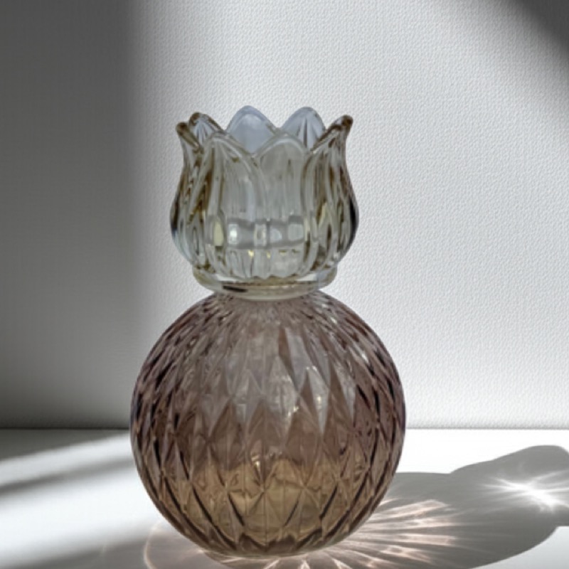 Windlicht aus Glas – Vintage Look (11 × 17 cm) Strukturglas in hellbraun-klar