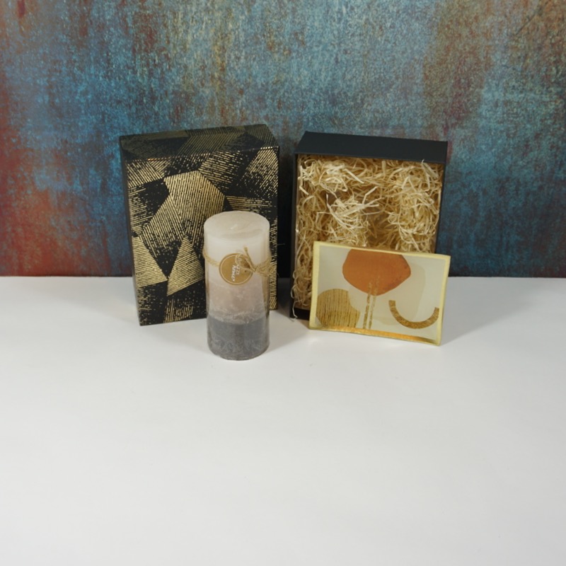 Geschenkset mit Teller und Stumpenkerze