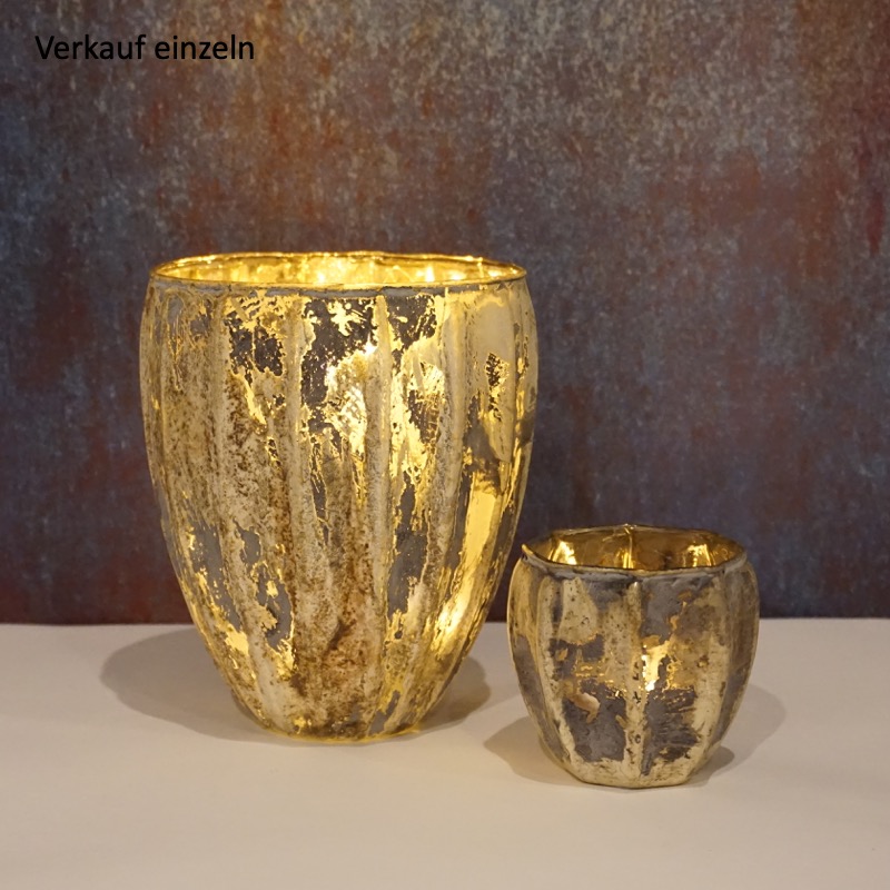goldfarbenes Windlicht in antiker Optik (Glas, 8cm)