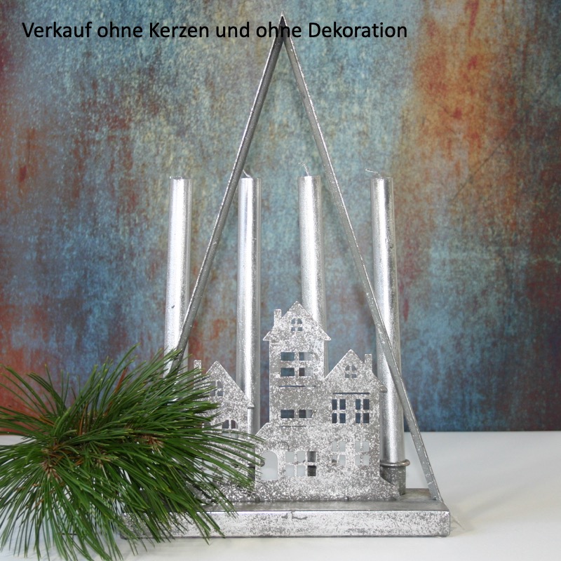silberfarbener Kerzenständer -Haus- (44cm)