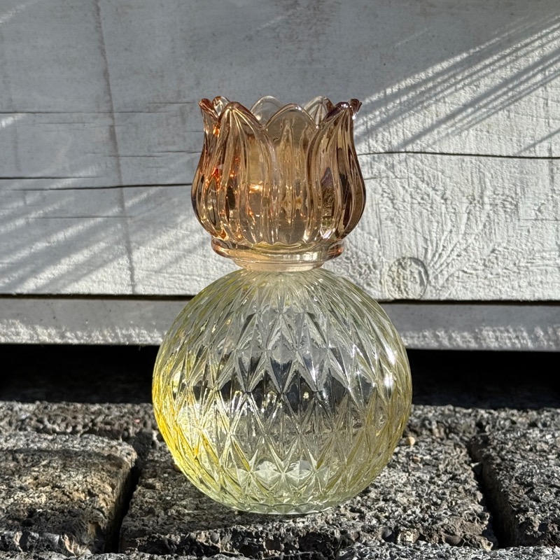 Windlicht aus Glas – Vintage Look (11 × 17 cm) Strukturglas in klar-hellbraun