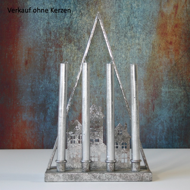 silberfarbener Kerzenständer -Haus- (44cm)