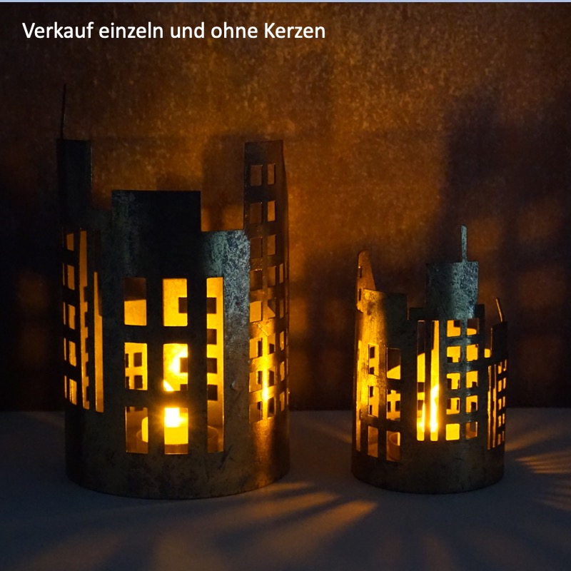 rundes Windlicht in Rost-Optik (15,5cm)