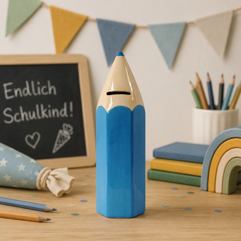 Spardose in Buntstiftform (blau)