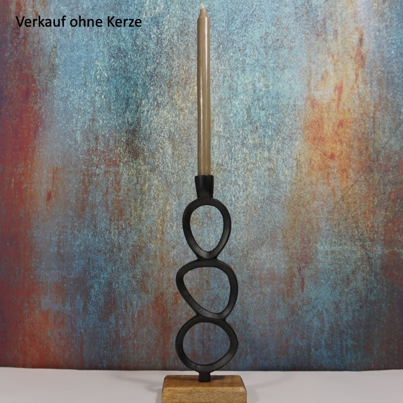 schwarzer Kerzenhalter mit Sockel aus Holz (35cm)
