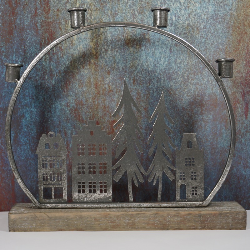 silberfarbener Metallbogen für vier Stabkerzen (34cm)