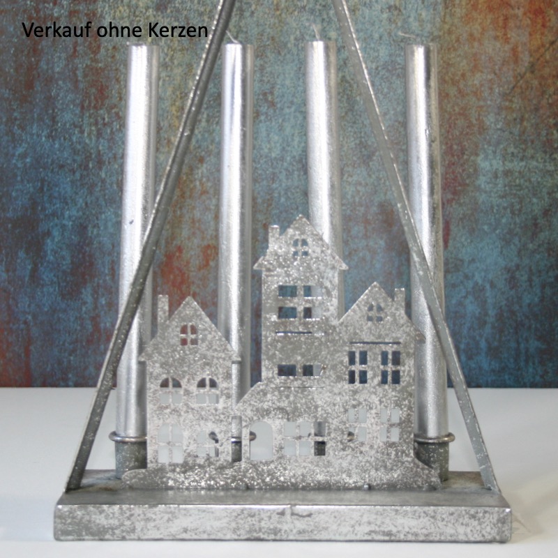 silberfarbener Kerzenständer -Haus- (44cm)