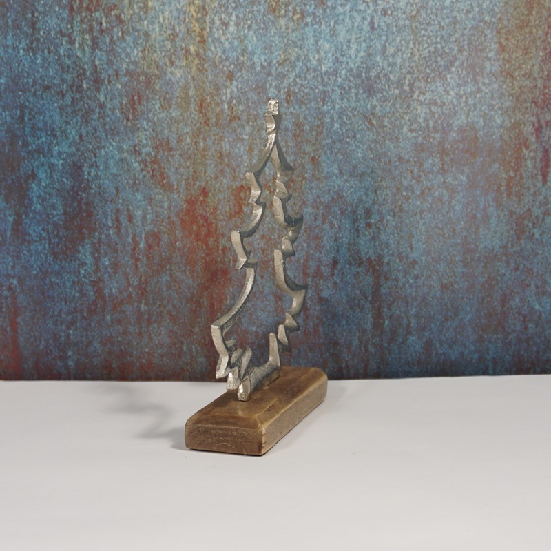 silberfarbener Dekobaum auf Holzsockel (22cm)