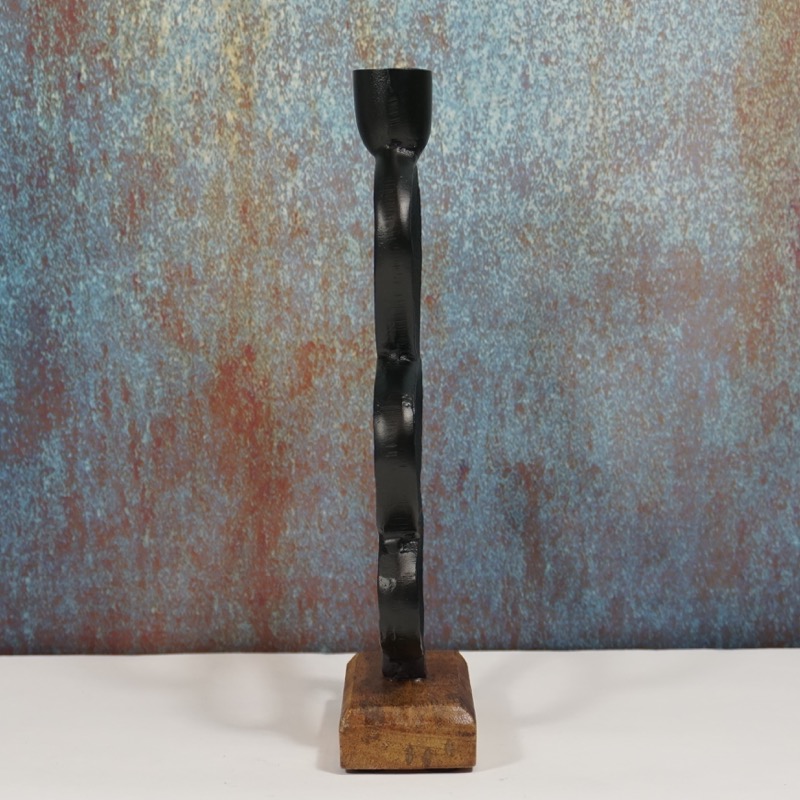 schwarzer Kerzenhalter mit Sockel aus Holz (25cm)