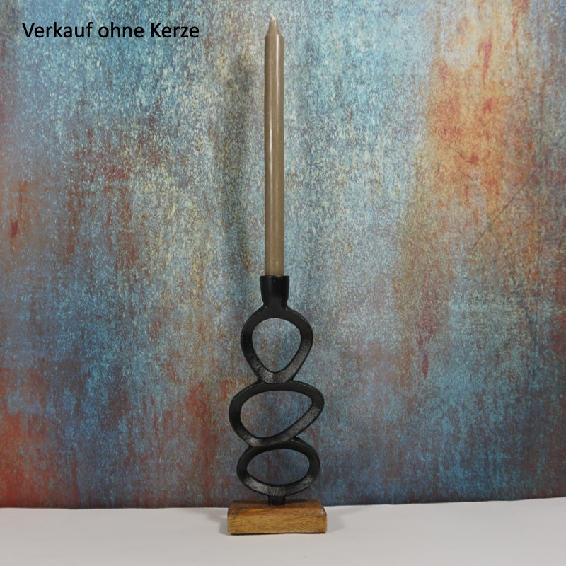 schwarzer Kerzenhalter mit Sockel aus Holz (25cm)
