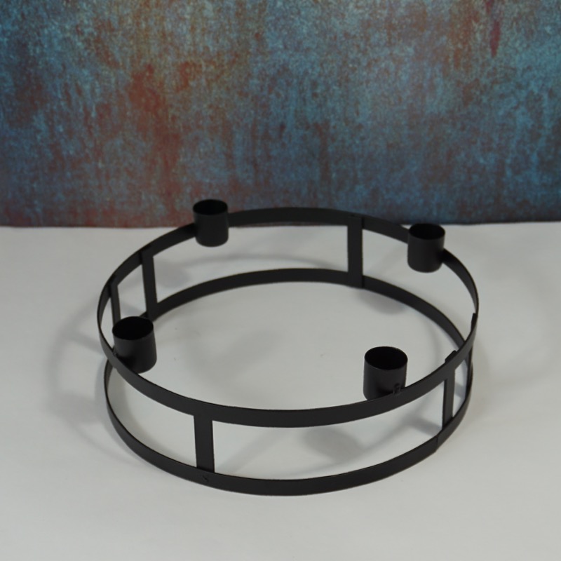 schwarzer Adventskranz aus Metall (Ø25cm)