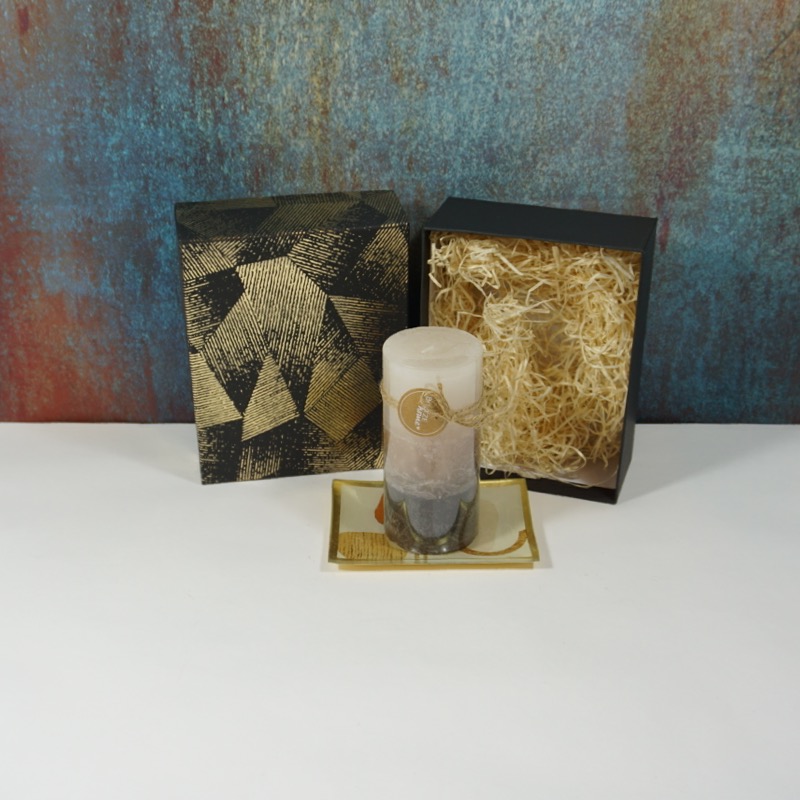 Geschenkset mit Teller und Stumpenkerze