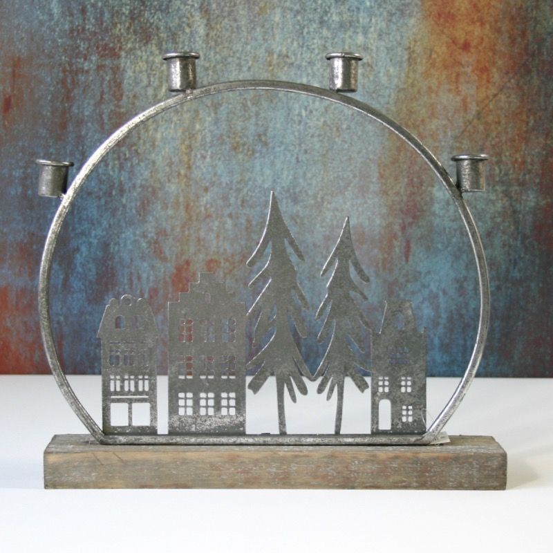 silberfarbener Metallbogen für vier Stabkerzen (34cm)