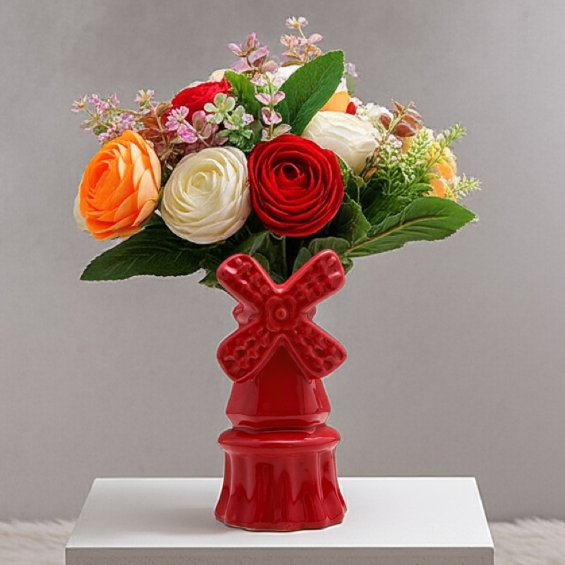 Windmuehlenvase klein,rot,rund
