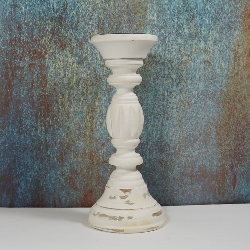 weißer Kerzenhalter im Shabby Chic Stil (31cm)
