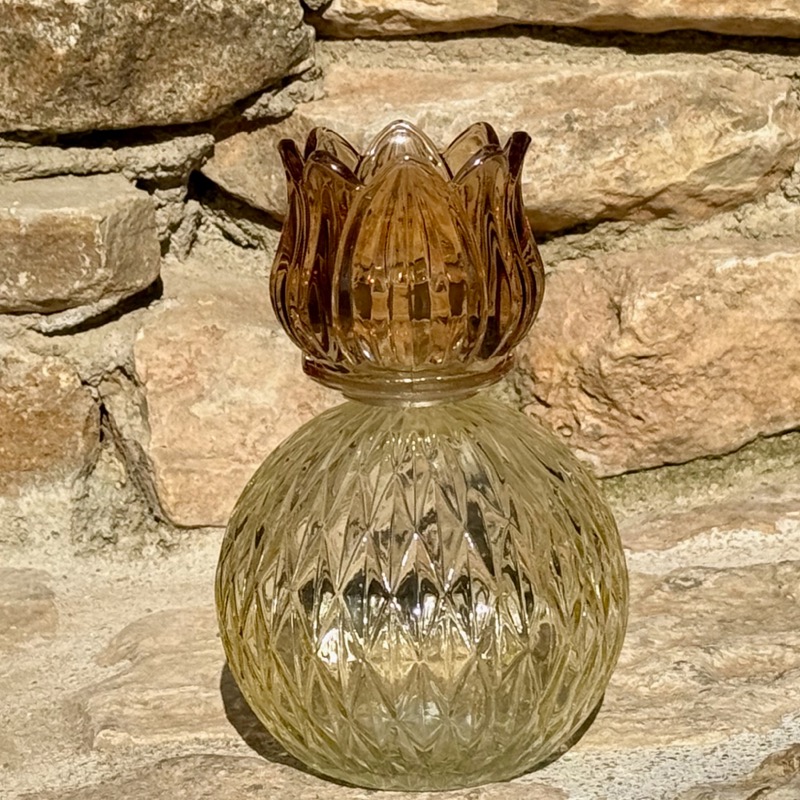 Windlicht aus Glas – Vintage Look (11 × 17 cm) Strukturglas in klar-hellbraun