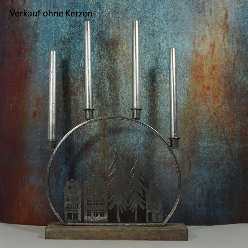 silberfarbener Metallbogen für vier Stabkerzen (34cm)