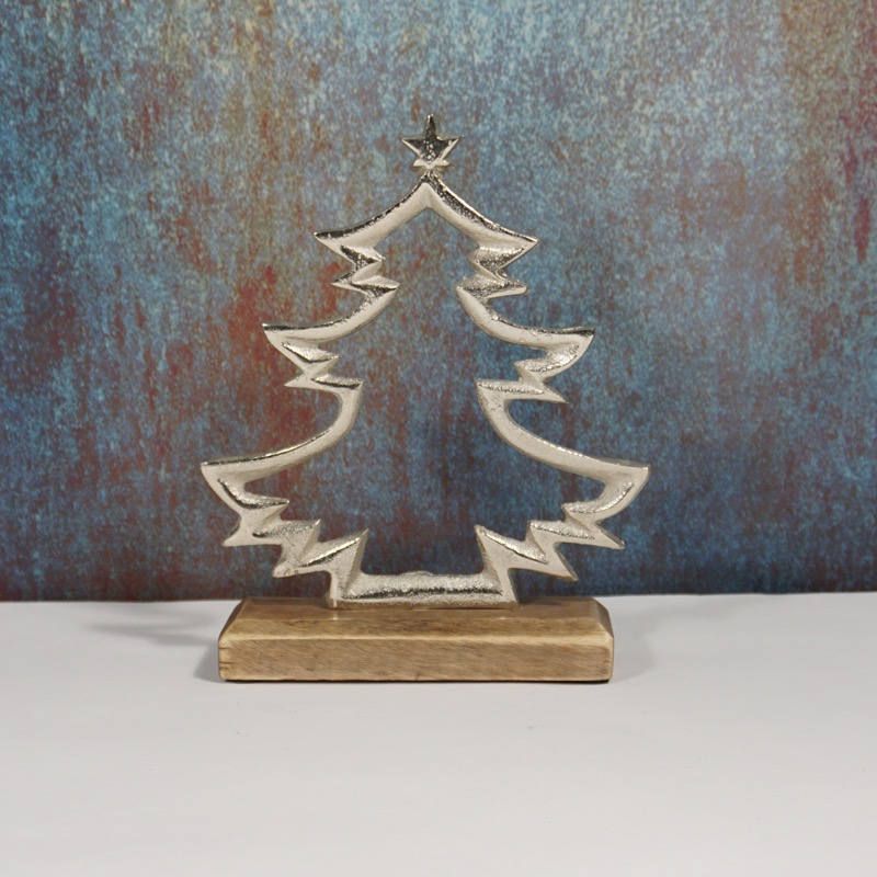 silberfarbener Dekobaum auf Holzsockel (22cm)