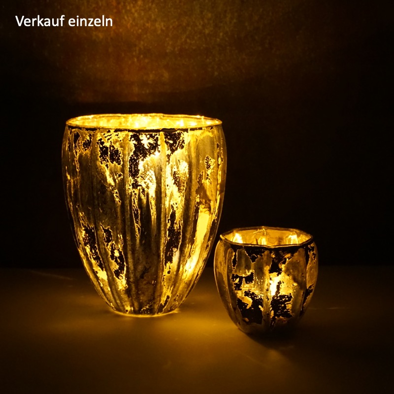 goldfarbenes Windlicht in antiker Optik (Glas, 8cm)